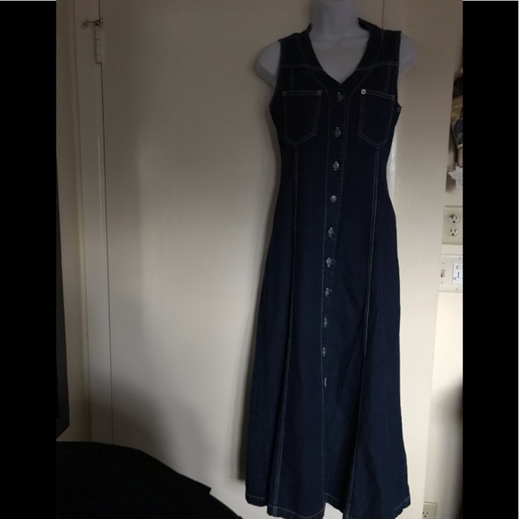 VINTAGE NADA NUFF by CONTEMPO CASUALS DENIM size 5 DOWN BUTTON long dress - Picture 11 of 16